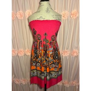 Vibrant Colorful Paisley Bohemian Strapless Summer Dress